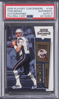 2000 Playoff Contenders Rookie Ticket #144 Tom Brady Signed Rookie Card - PSA AUTHENTIC, PSA/DNA 9
